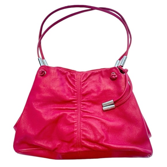 Etienne Aigner Handbags - Etienne Aigner Shoulder Bag Medium Hot Pink Leather Ruched Silver Tone Hardware